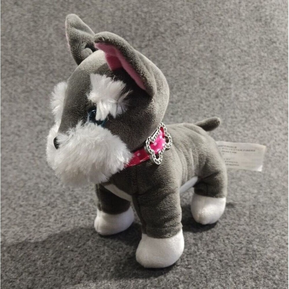 American Girl Retired Schnauzer Puppy Gray White Pink Polka Dot Collar Charm